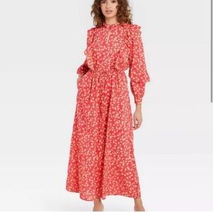Who What Wear Target Pink Leaf & Vine Floral Dress M